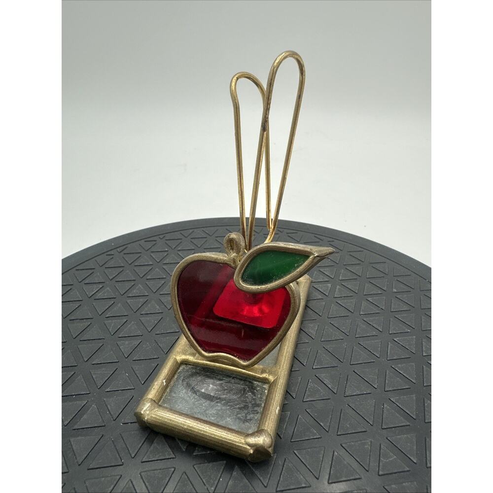Vintage Brass Stones Glass Apple Letter Holder